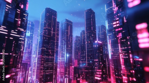 Wallpaper Mural Futuristic Cityscape with Neon Lights and Skyscrapers in a Modern Urban Environment at Dusk Torontodigital.ca