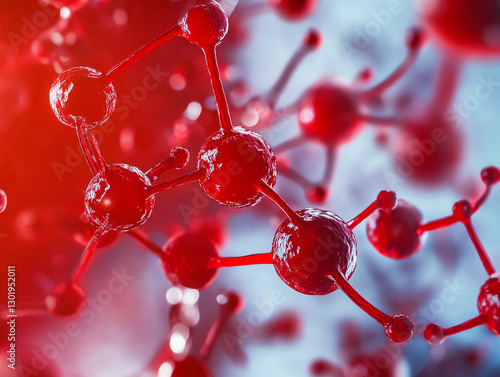 Close-up of red molecular structures showcasing intricate scientific details. photo