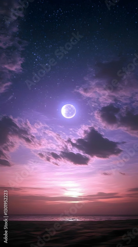 Illustration Background - Moonlit Beach Sunset Sky Clouds Ocean
