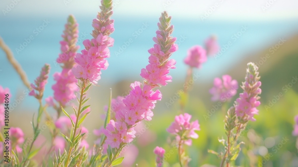 Obraz premium Wild pink 'Magic Carpet' flowers thriving along the Monterey coastline, gently swaying in the ocean breeze