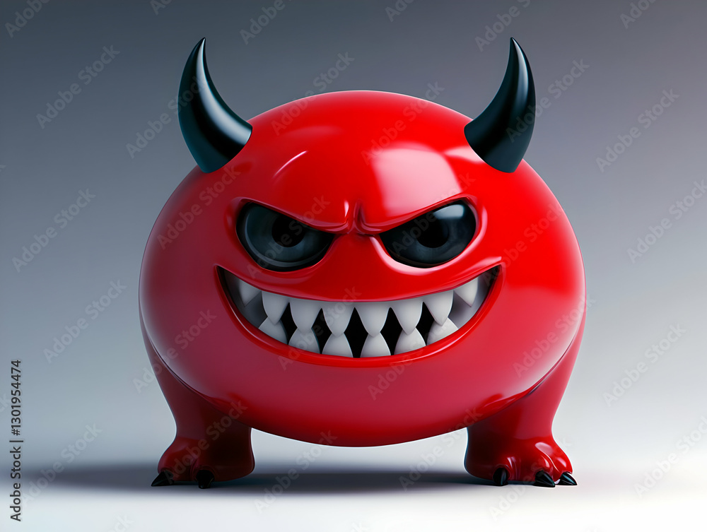 Obraz premium 3D Illustration, Red Devilish Creature, Horns, Teeth, Angry