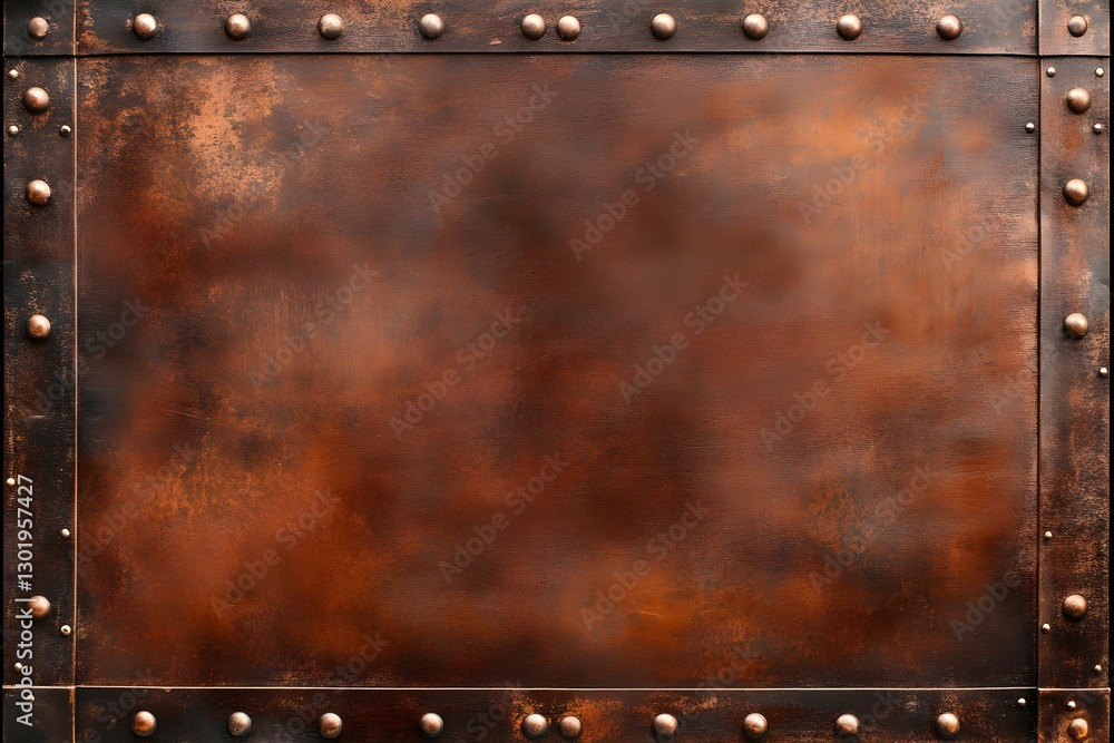 Obraz premium Rustic Metal Background Texture, Rivets, Brown, Industrial, Plate, Grunge, Aged, Weathered, Steel, Iron