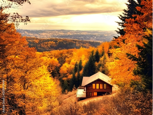 Autumn Cabin in Golden Fore...