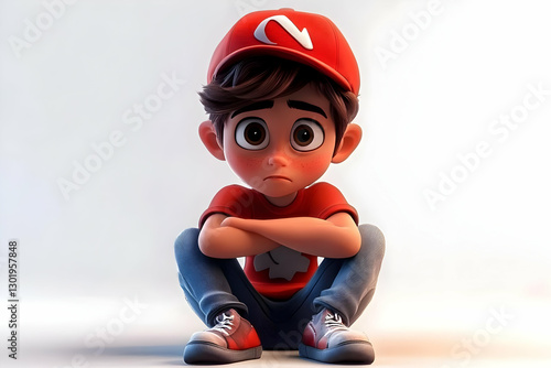 3D Illustration Sad Child S...