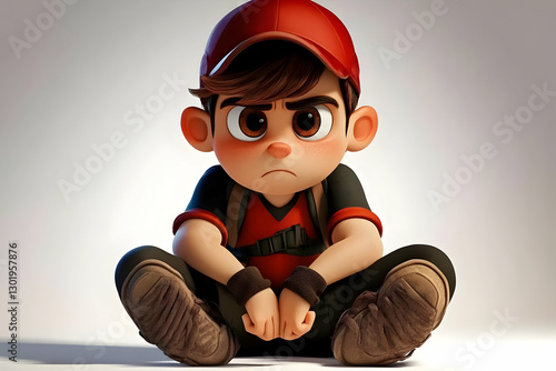 3D Illustration Sad Child S...