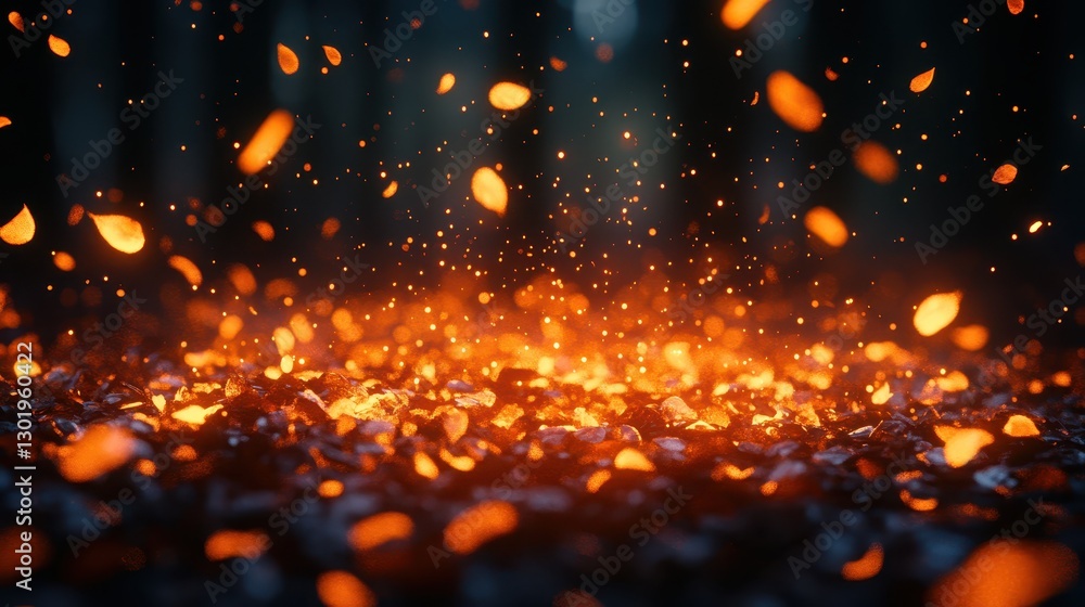 Naklejka premium Glowing Embers and Sparks at Night Captured in Dramatic Detail