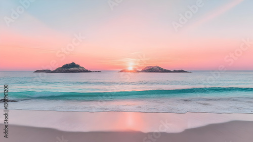 Pink Sunset Beach Landscape Illustration