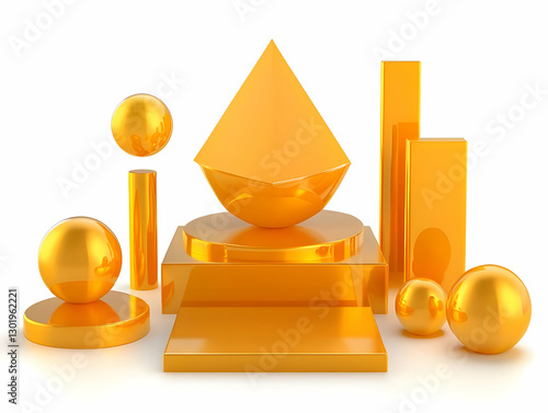 3D Render, Abstract Gold Ge...
