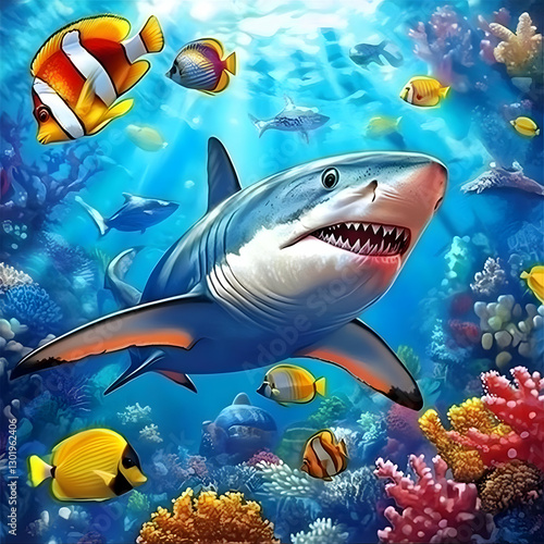 Illustration - Shark, Ocean...