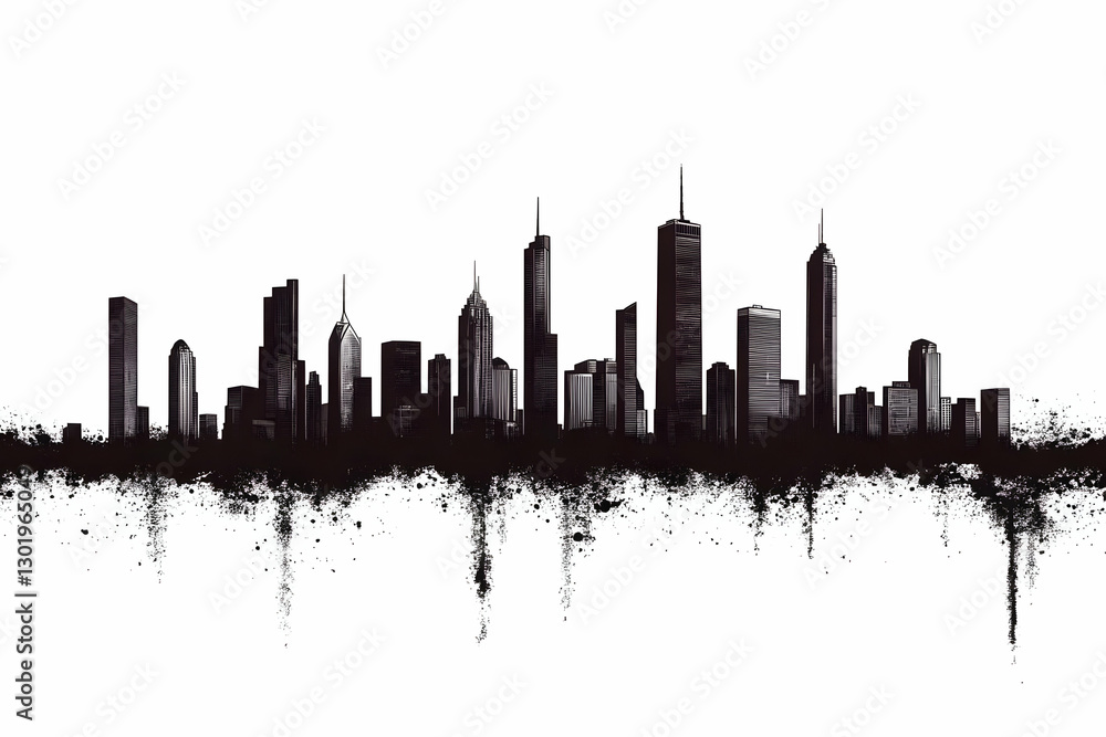 Obraz premium Illustration - City Skyline Silhouette Urban Landscape Architecture Buildings Modern