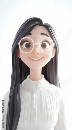3D Illustration Girl Long H...
