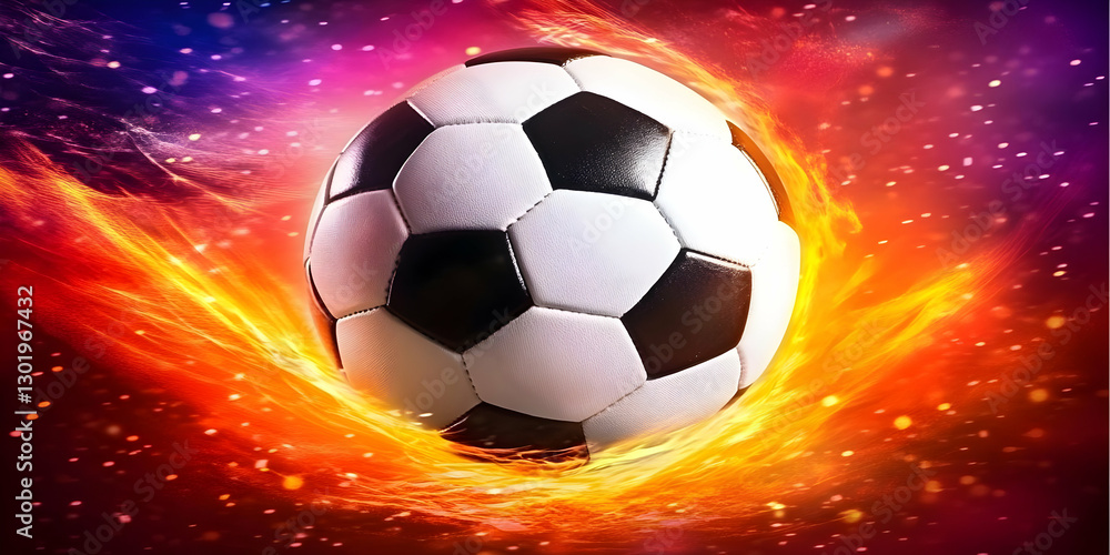 Obraz premium 3D Illustration Soccer Ball in Flames Abstract Background