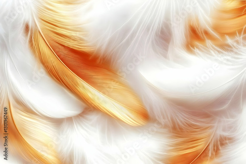 Golden & White Feather Abst...