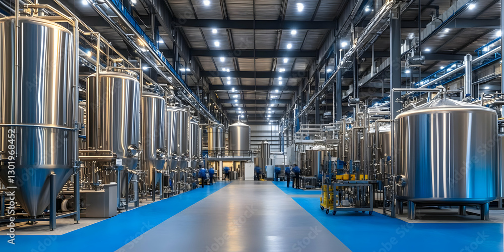 Fototapeta premium Photo Modern Industrial Factory Interior Steel Tanks Manufacturing