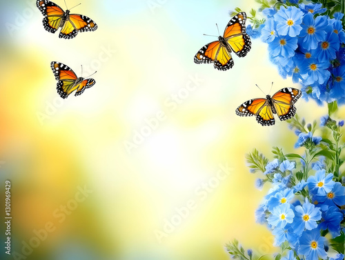 Butterflies and Blue Flower...