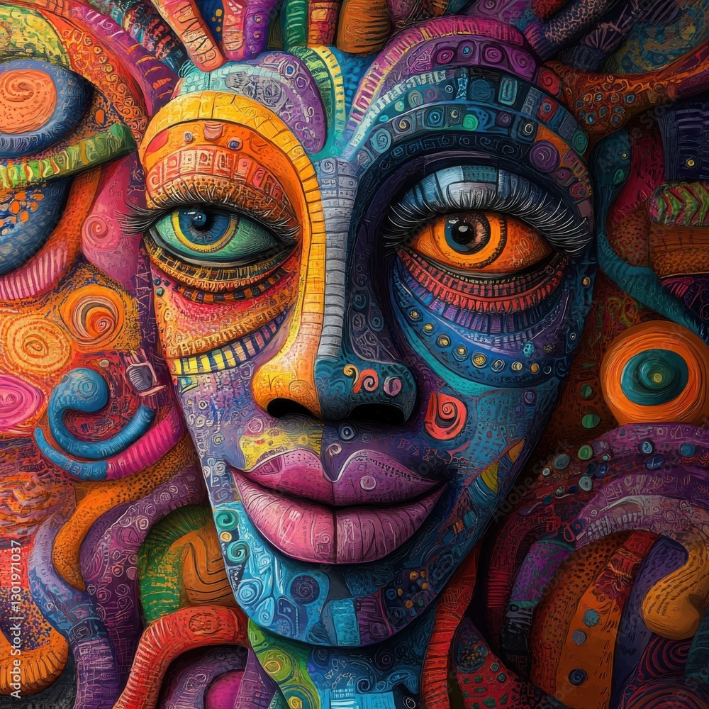 Colorful Whimsical Cartoon Face Art Colorful Whimsical Cartoon Face Art