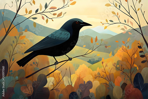 Illustration Bird on Branch...