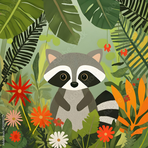 Illustration Cute Raccoon T...