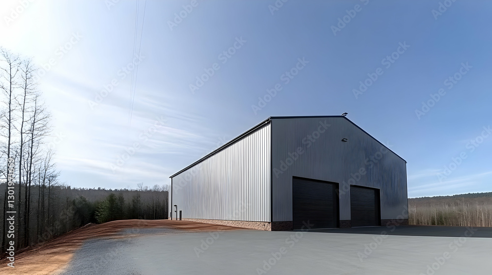Photo - Modern Metal Storage Building in Rural Setting Photo - Modern Metal Storage Building in Rural Setting
