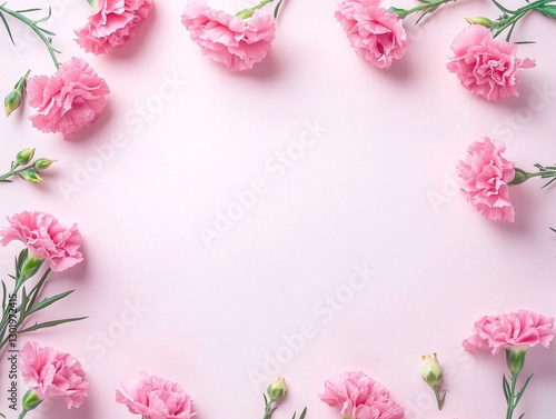 ピンクのカーネーションのフレーム ピンク背景　母の日イメージ
