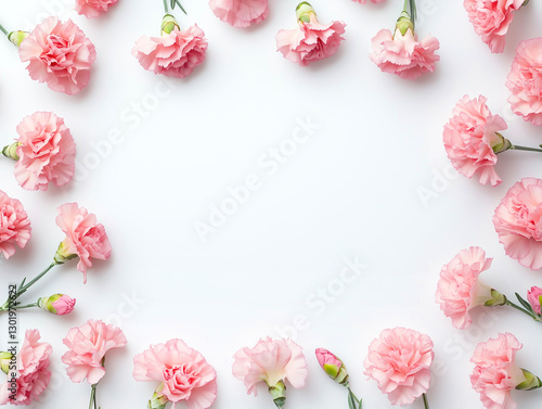 ピンクのカーネーションのフレーム 白背景 母の日イメージ