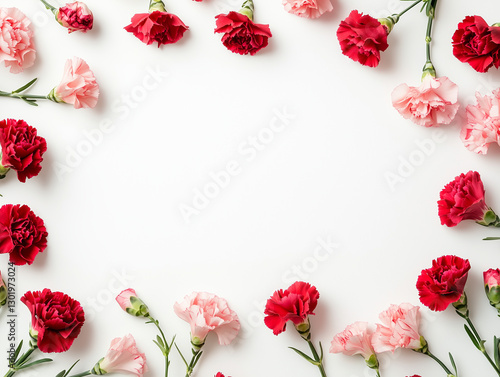 赤とピンクのカーネーションで囲まれたフレーム　タイトル背景　カードのイメージ