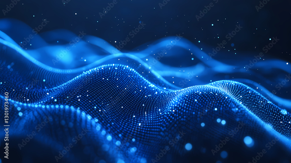 Blue wavy pattern with glowing dots on dark background Blue wavy pattern with glowing dots on dark background