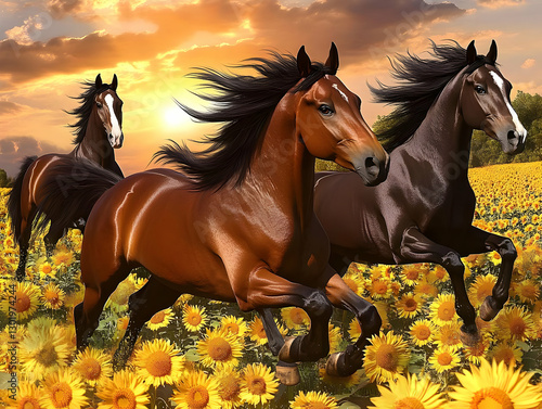 Illustration of Horses Runn...