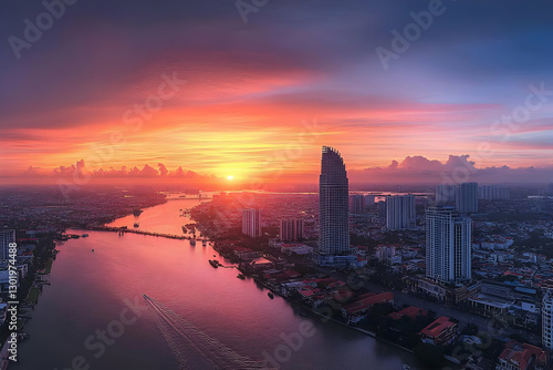 Photo Vibrant Cityscape Sun...