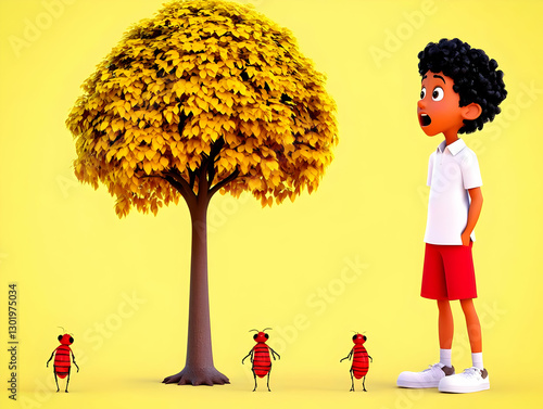 3D Illustration Child, Tree...