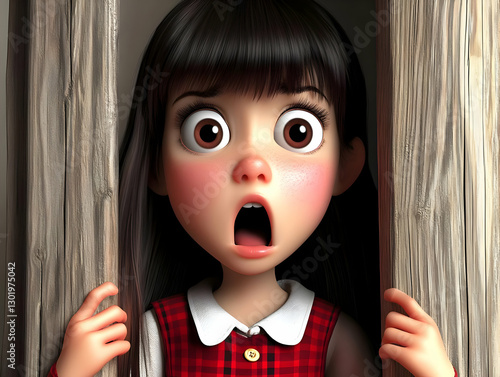 3D Cartoon Girl Surprised W...