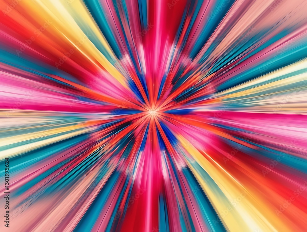 Fototapeta premium Vibrant abstract radial burst with multicolored streaks creating a dynamic explosion effect, perfect for energetic backgrounds, motion concepts, and artistic digital designs 