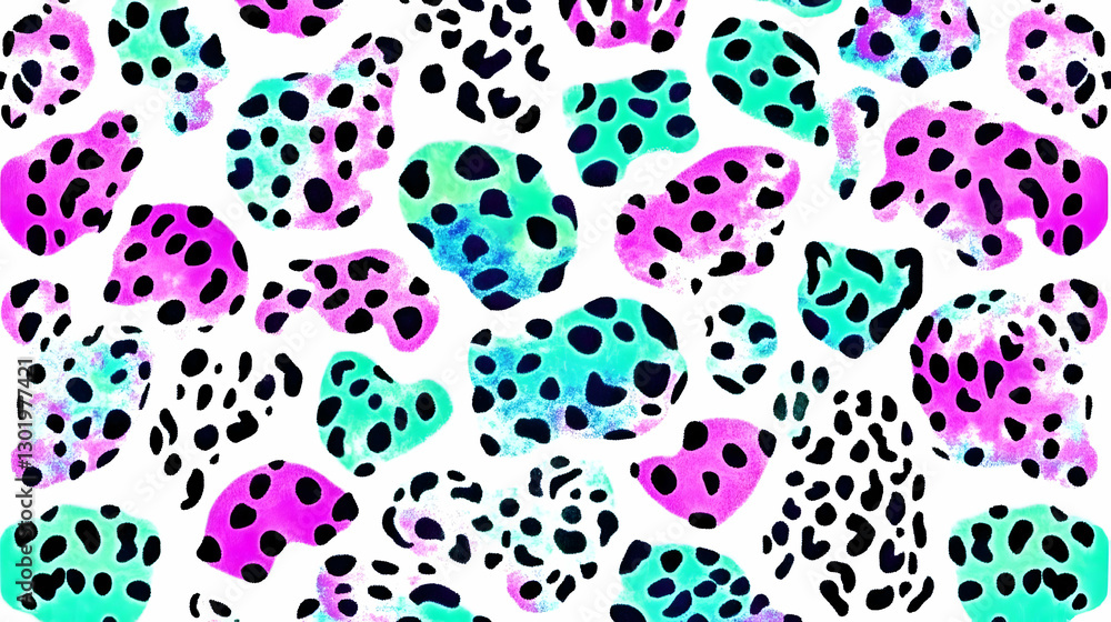 Fototapeta premium Abstract Background Illustration - Pink, Teal, and Black Spotted Design