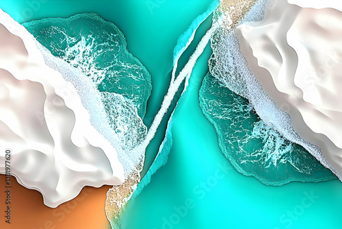 Abstract Background Illustration - Turquoise Ocean Waves, White Sand Beach