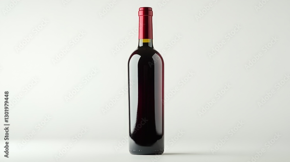 A rich, deep-red wine bottle tilts gracefully to the right, its elegant curves capturing the soft glow of ambient light from the left A rich, deep-red wine bottle tilts gracefully to the right, its elegant curves capturing the soft glow of ambient light from the left