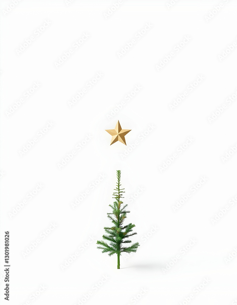 Minimalist Christmas Tree with Gold Star on a Clean White Background Minimalist Christmas Tree with Gold Star on a Clean White Background
