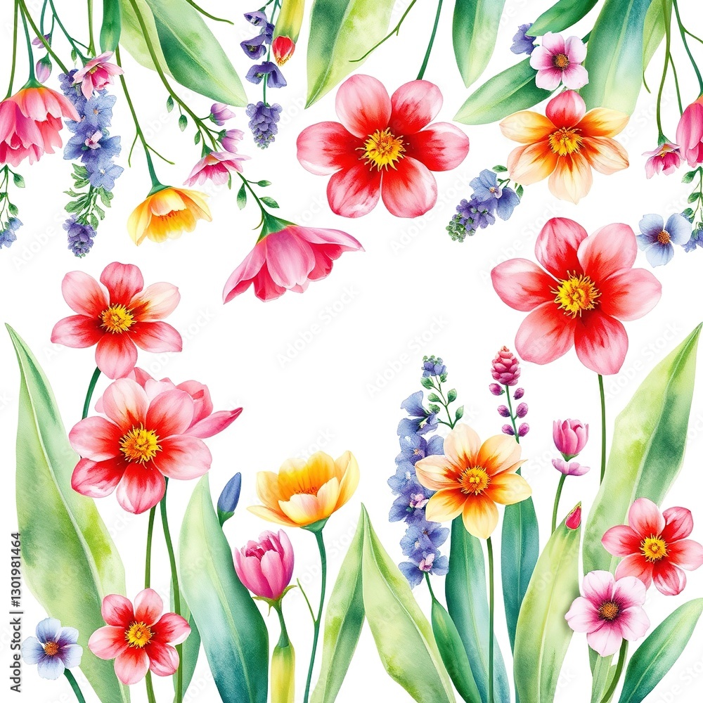 Flourishing Spring Garden in Vibrant Watercolor Flourishing Spring Garden in Vibrant Watercolor