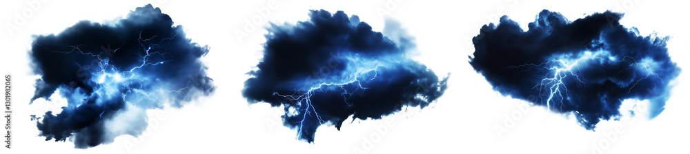 Dark Blue Lightning Storm Cloud with Electric Thunderbolts on Transparent Background Dark Blue Lightning Storm Cloud with Electric Thunderbolts on Transparent Background