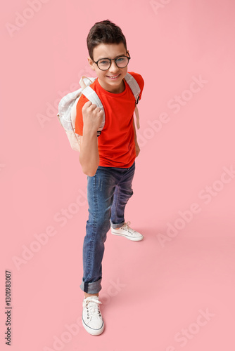 Cute schoolboy with backpac...