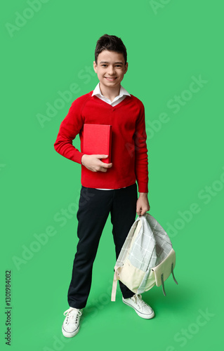 Cute schoolboy with backpac...