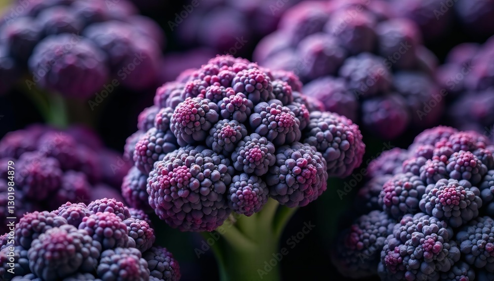 Vibrant purple broccoli heads close up with rough textures, vibrant, vegetable Vibrant purple broccoli heads close up with rough textures, vibrant, vegetable