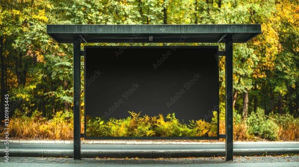 Naklejka premium Blank Billboard Bus Stop Poster Ad Autumn Roadside Mockup