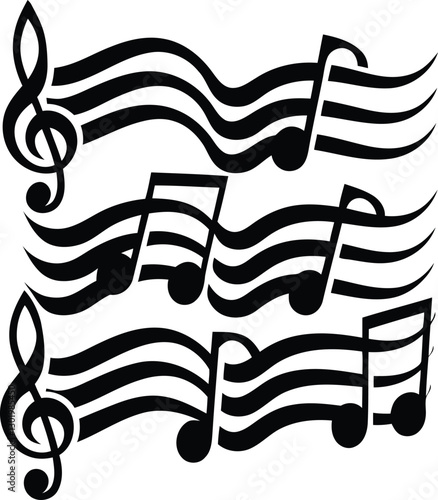 Unique musical notes silhouette vector illustration, musical notes line art vector icon design
