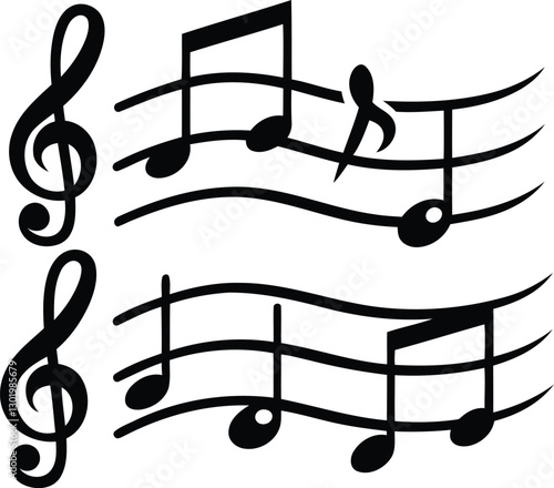 Unique musical notes silhouette vector illustration, musical notes line art vector icon design