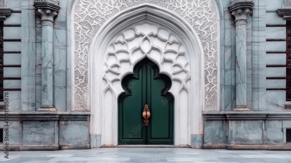 Fototapeta premium Majestic Mosque Entrance Islamic Architecture Ornate Door Intricate Detail