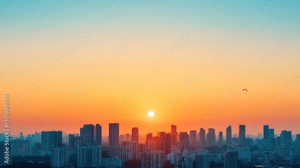 Beautiful sunrise over a city skyline with vibrant colors and tranquil atmosphere at dawn Beautiful sunrise over a city skyline with vibrant colors and tranquil atmosphere at dawn