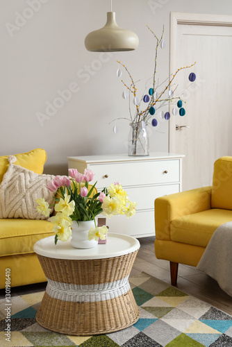 Vase with beautiful tulips ...