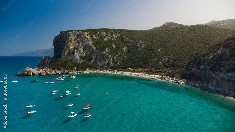 Obraz premium Idyllic beach in italian coastline. Aerial view. Cala Luna, Sardinia.