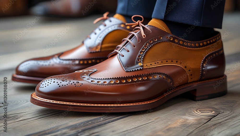 Man Wearing Brown Leather Wingtip Shoes Man Wearing Brown Leather Wingtip Shoes