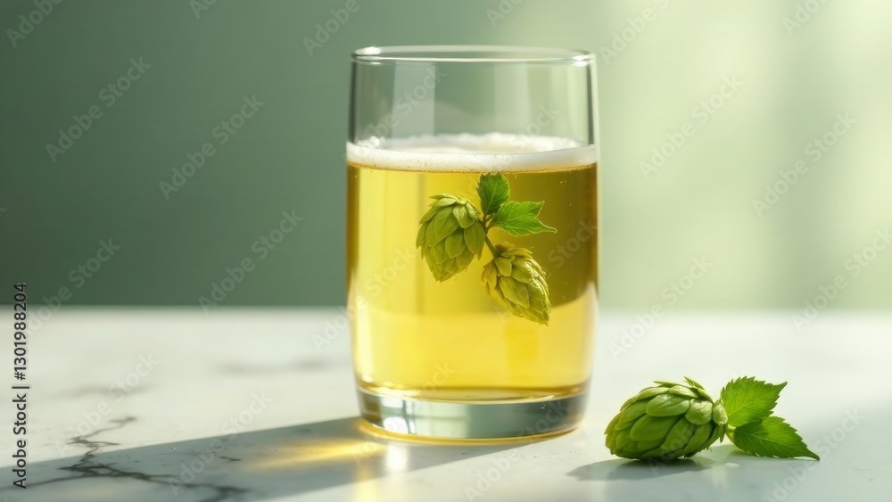 A Refreshing Glass of Golden Ale with Hops A Refreshing Glass of Golden Ale with Hops